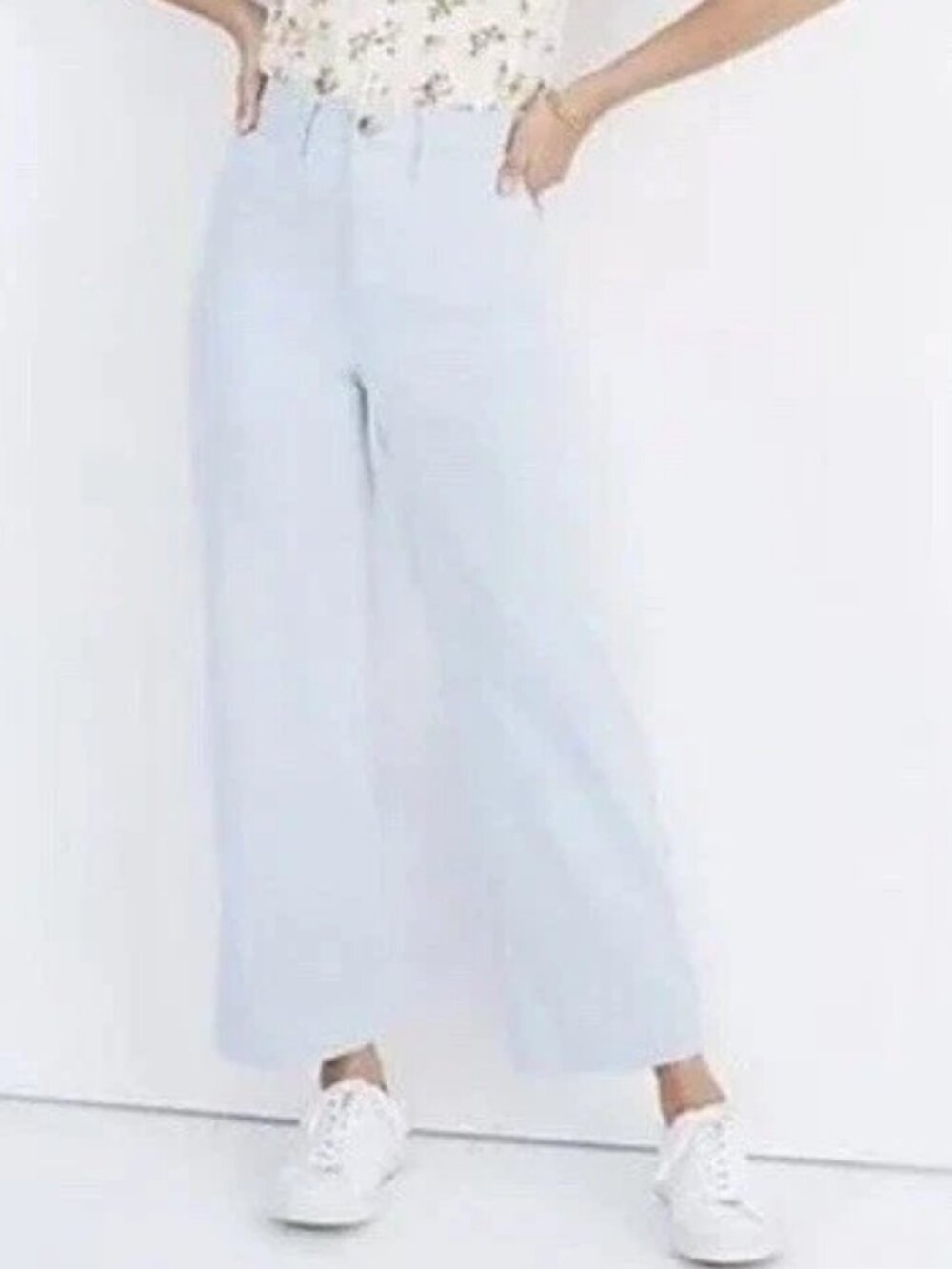 Madewell Emmett Cropped Wide Leg Pants, Light Blue Speckled Canvas, Sz 25, VGUC - Picture 16 of 16